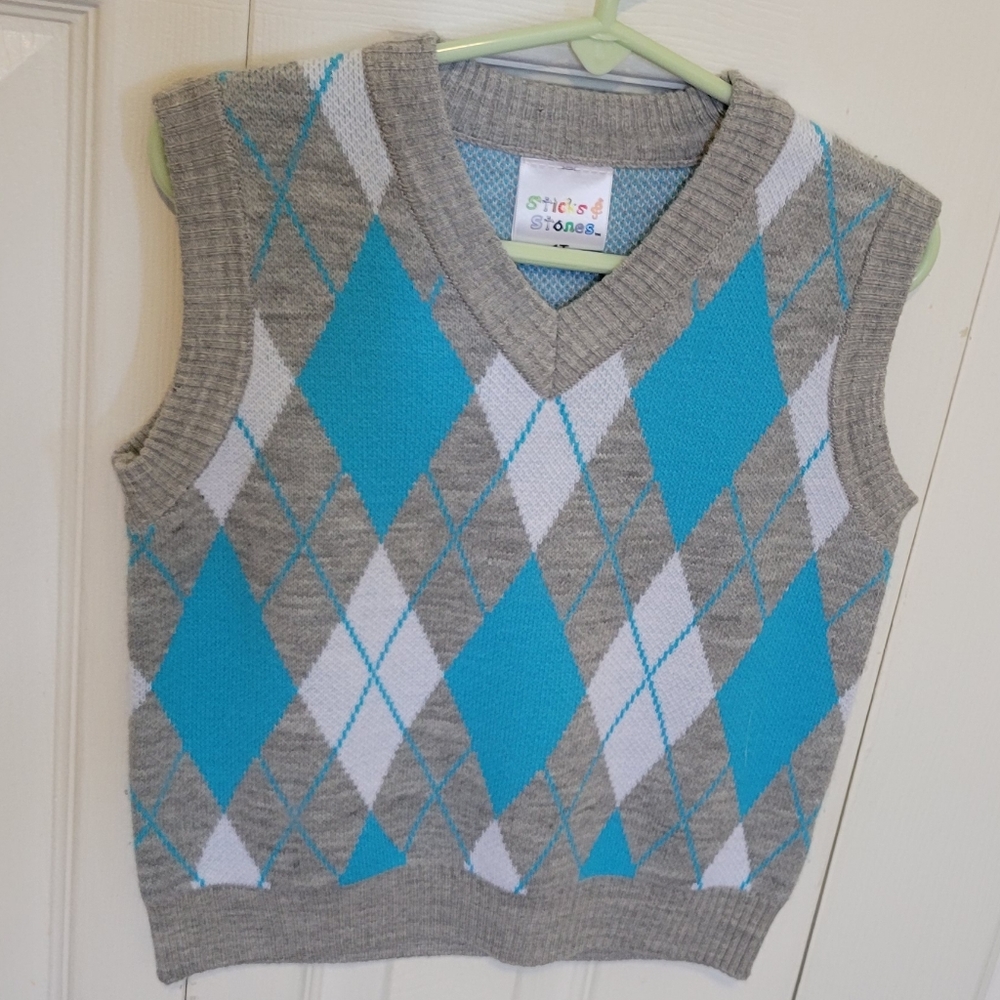 Knit Vest Toddler Boy 4T Spring Sweater Vest Blue Gray - Picture 1 of 6
